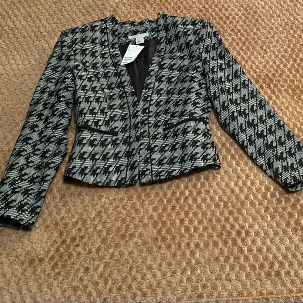 H&M Black and Gray Houndstooth Blazer